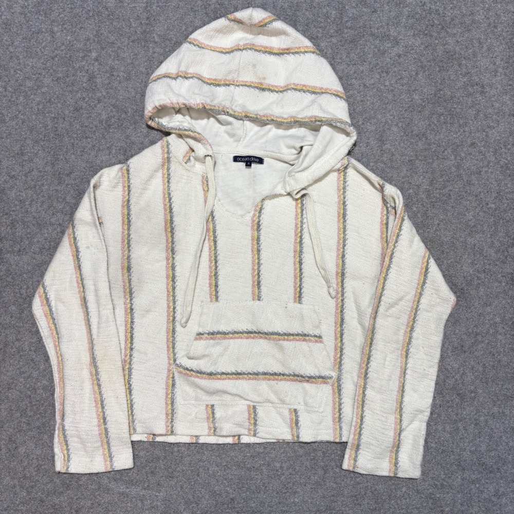 Ocean Drive Women Striped Baja Hoodie Cream Pink Yellow Small 0001